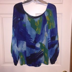 Chaus sheer sleeve auqa bright blouse
